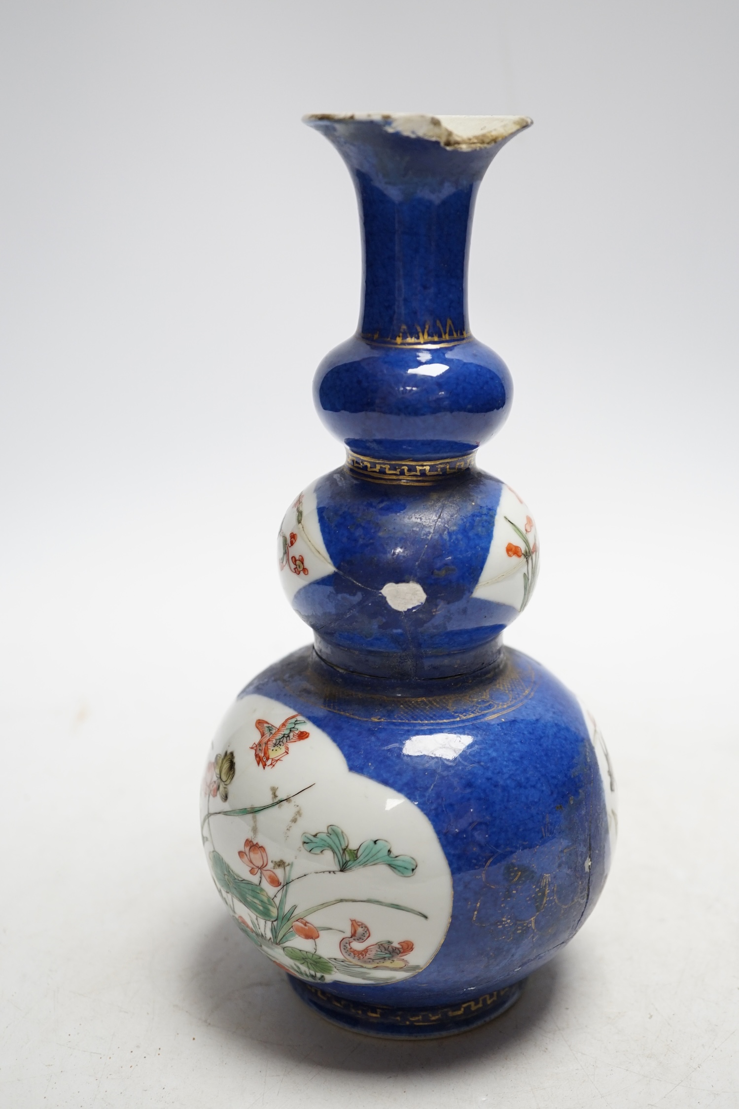 A Chinese powder blue vase, Qing dynasty, 23cm (a.f.)